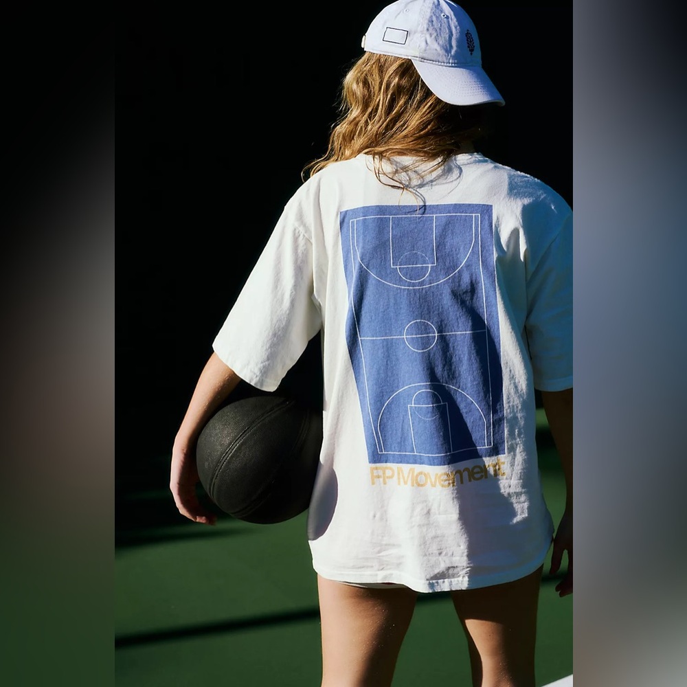 FP Movement by Free People White and Blue Graphic Tee